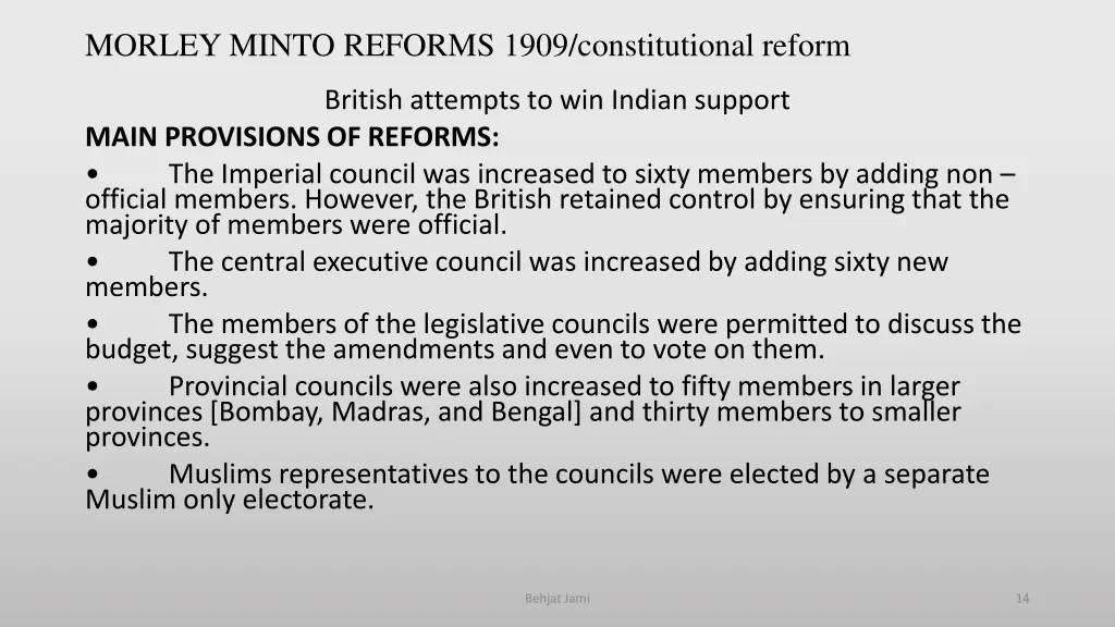 morley minto reforms 1909 constitutional reform