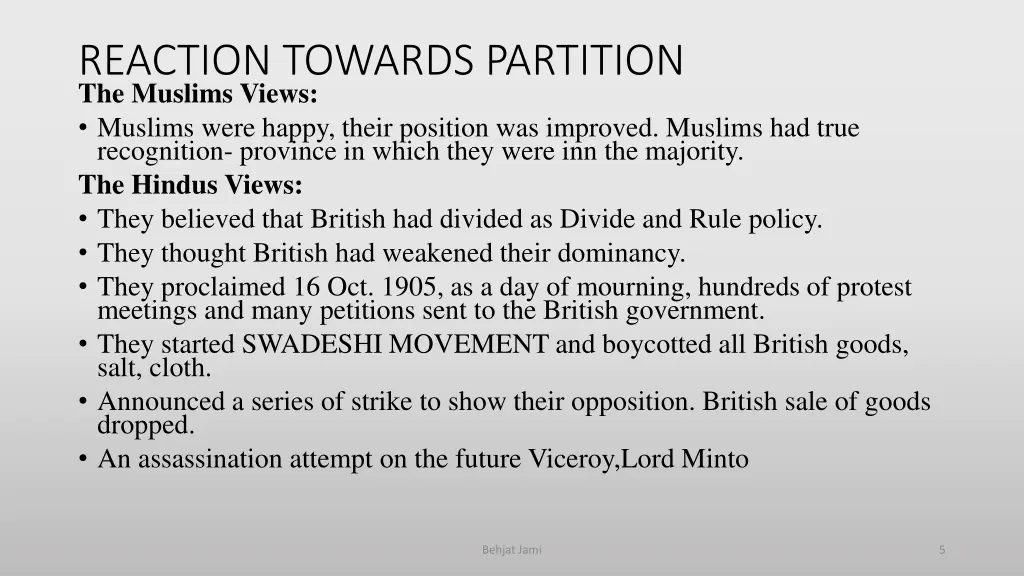 reaction towards partition the muslims views