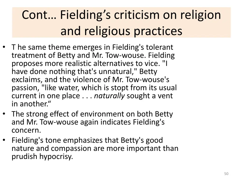 cont fielding s criticism on religion