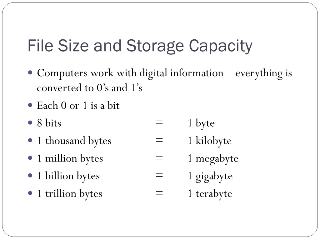 file size and storage capacity