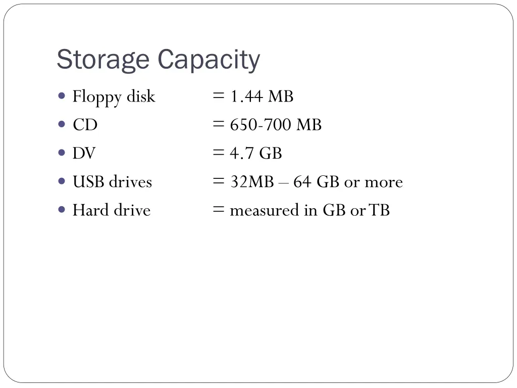 storage capacity