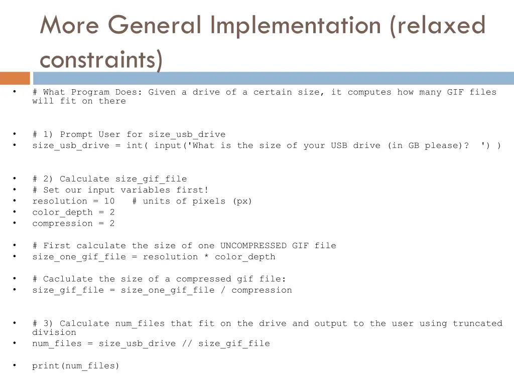 more general implementation relaxed constraints