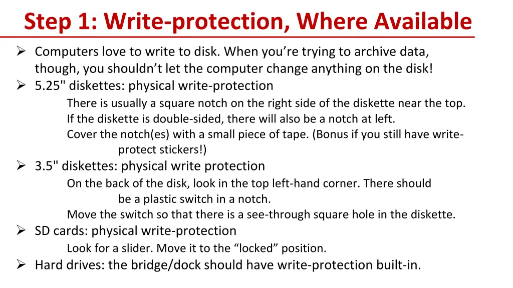 step 1 write protection where available