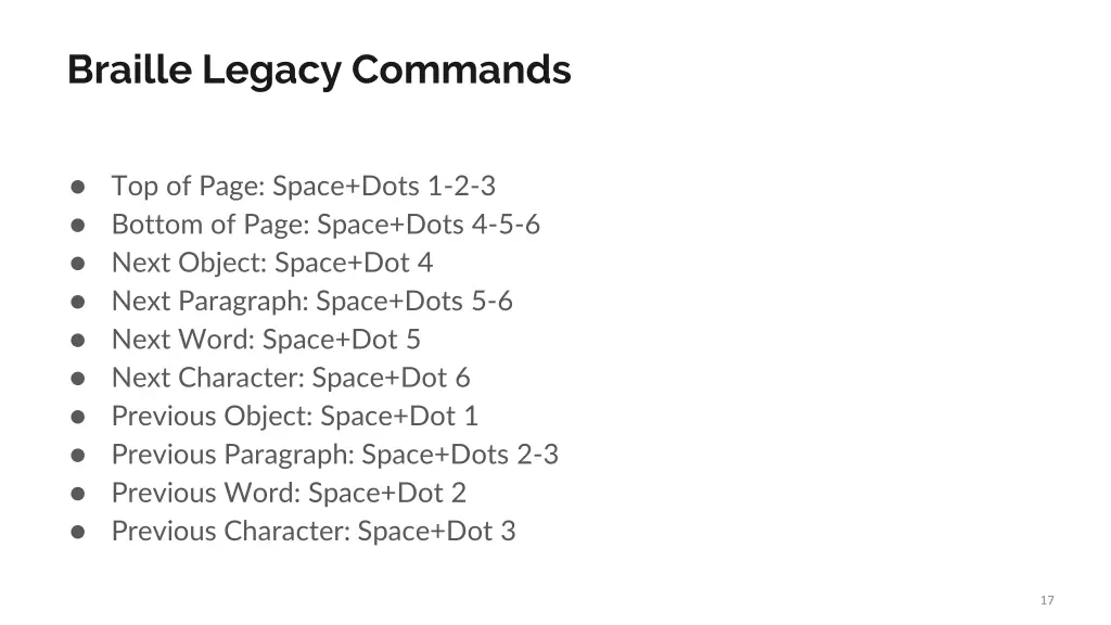 braille legacy commands