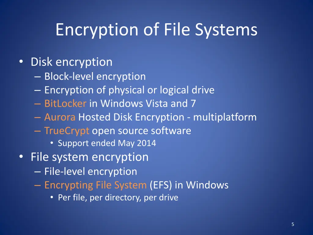 encryption of file systems