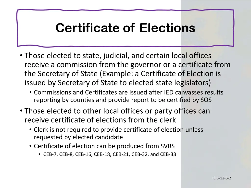 certificate of elections