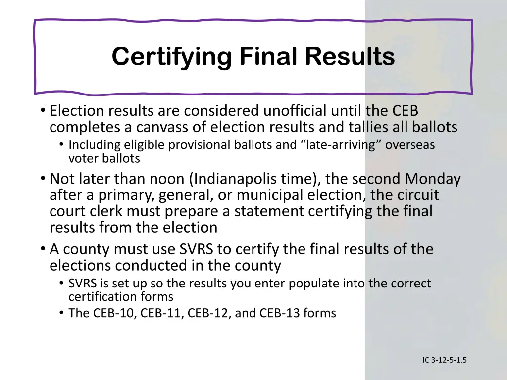 certifying final results