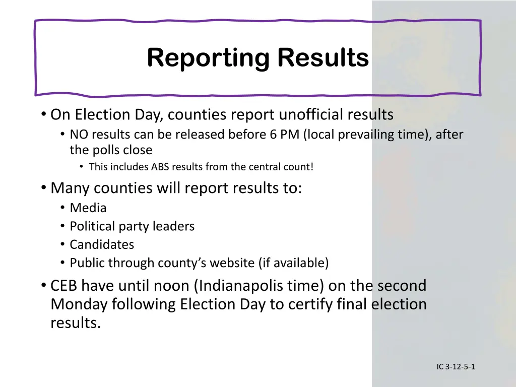 reporting results