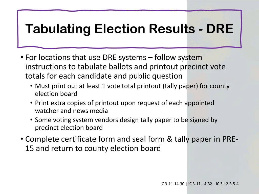 tabulating election results dre