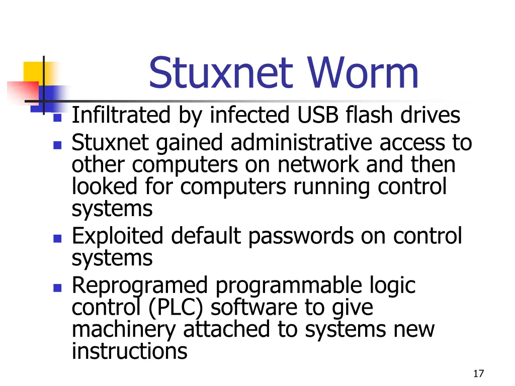 stuxnet worm infiltrated by infected usb flash