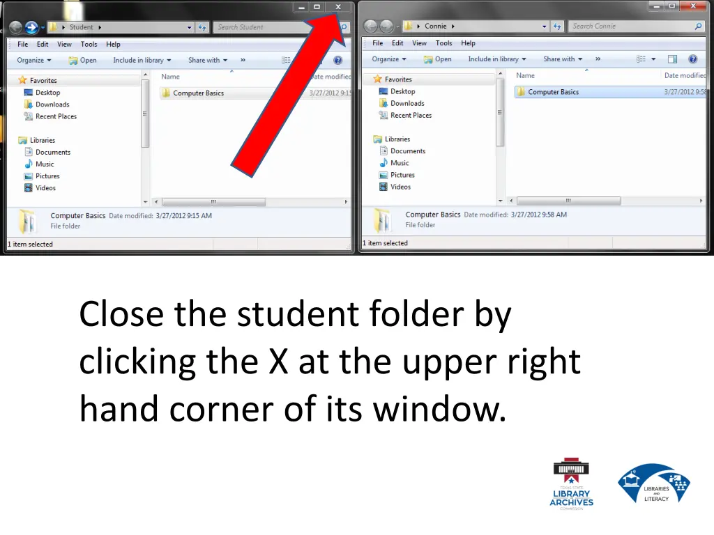 close the student folder by clicking