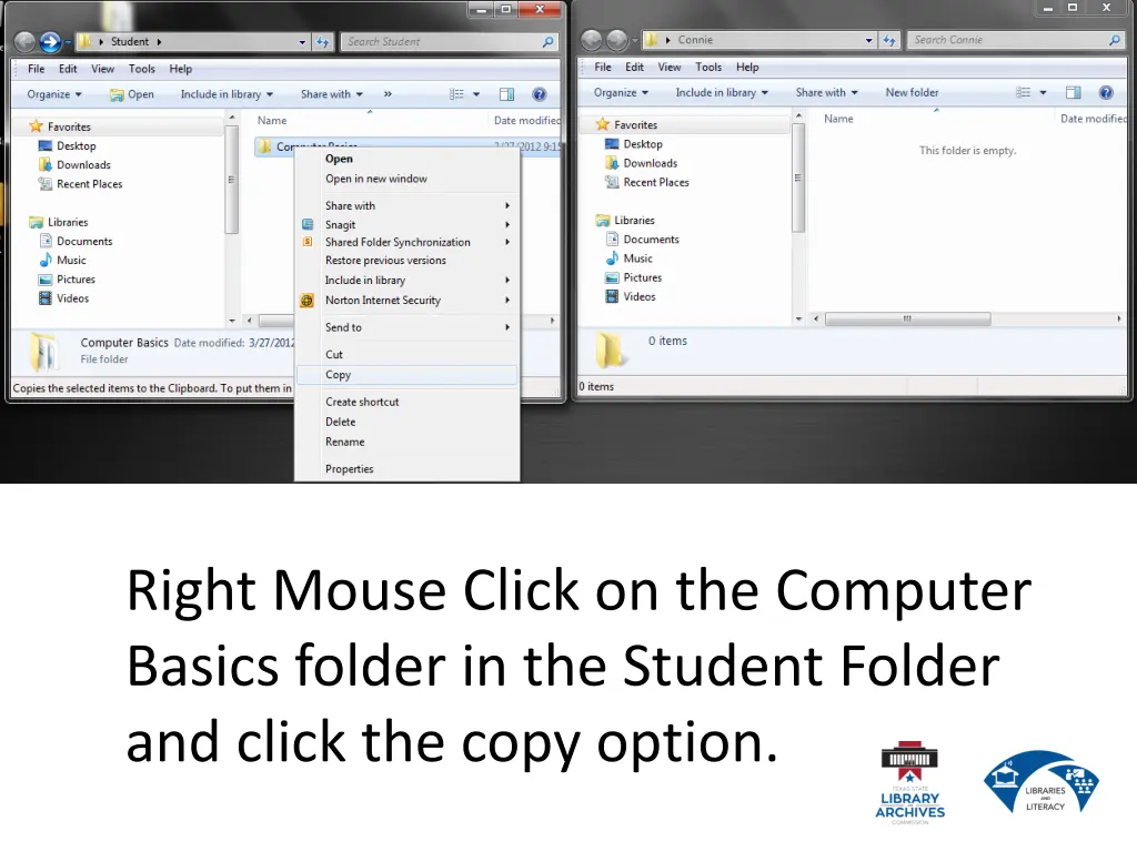 right mouse click on the computer basics folder