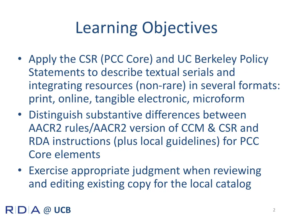 learning objectives