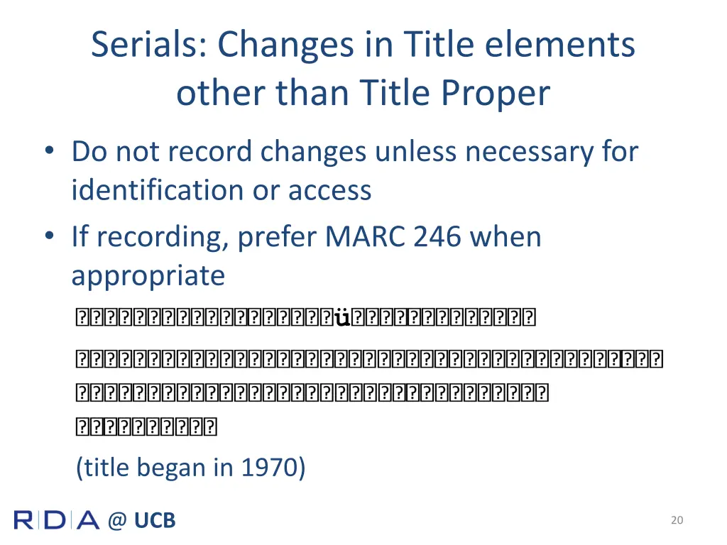 serials changes in title elements other than