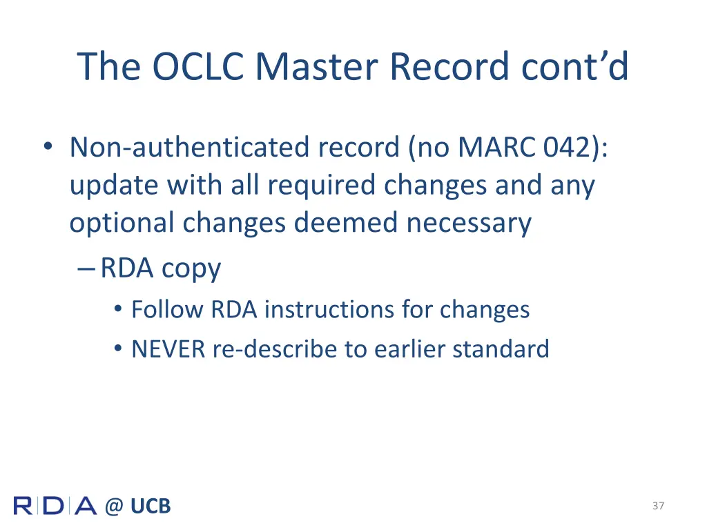 the oclc master record cont d