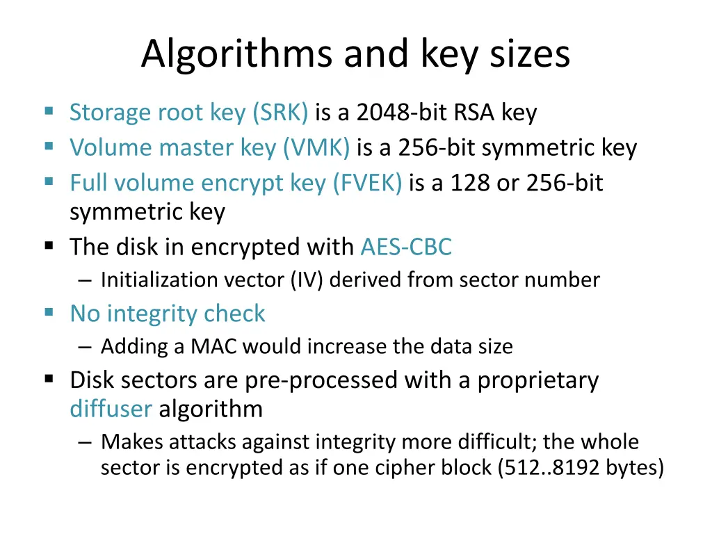 algorithms and key sizes