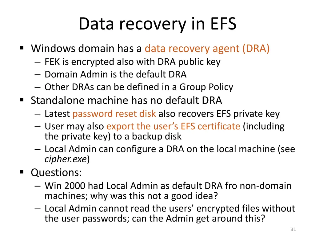 data recovery in efs