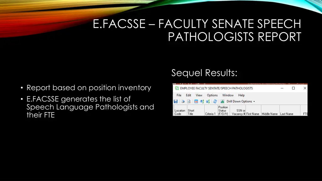 e facsse faculty senate speech pathologists report