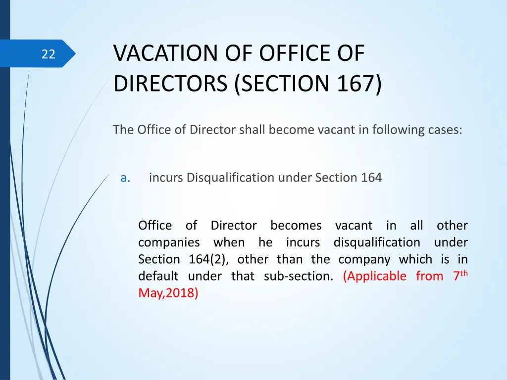 vacation of office of directors section 167