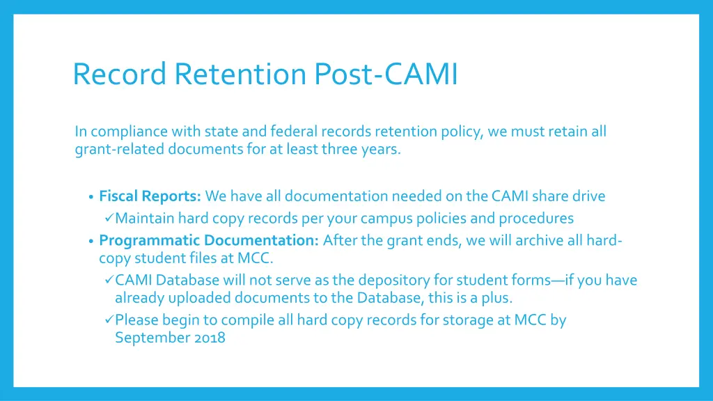 record retention post cami