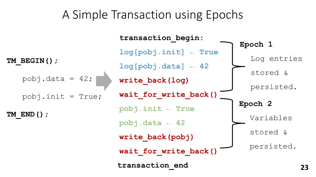 a simple transaction using epochs