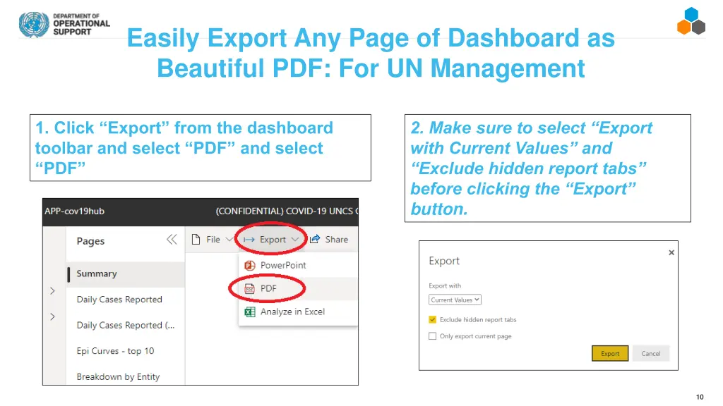 easily export any page of dashboard as beautiful