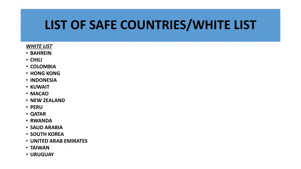 list of safe countries white list