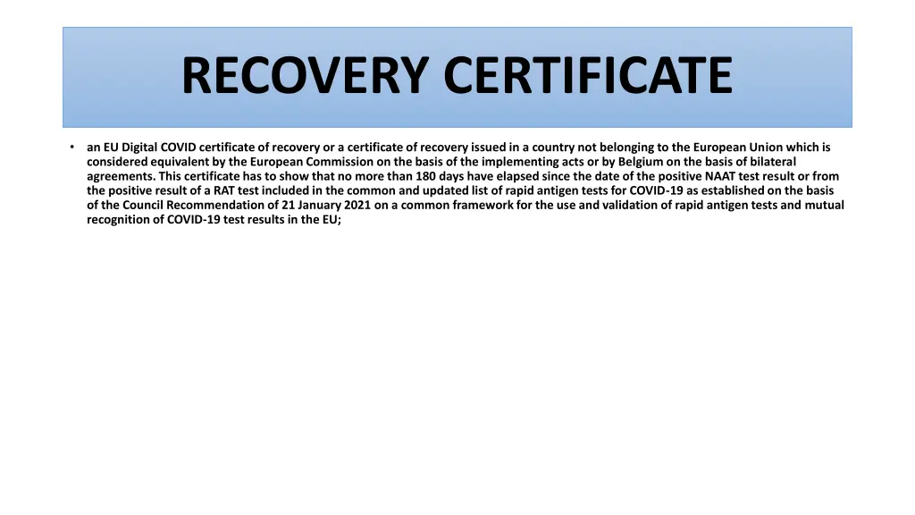 recovery certificate