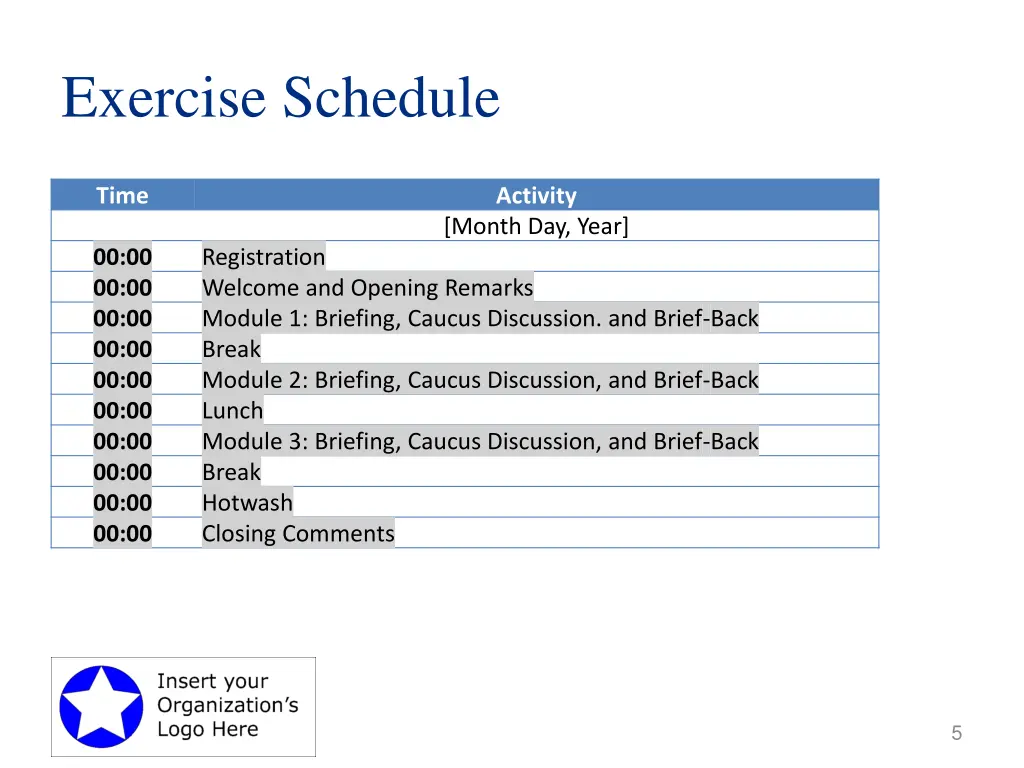 exercise schedule