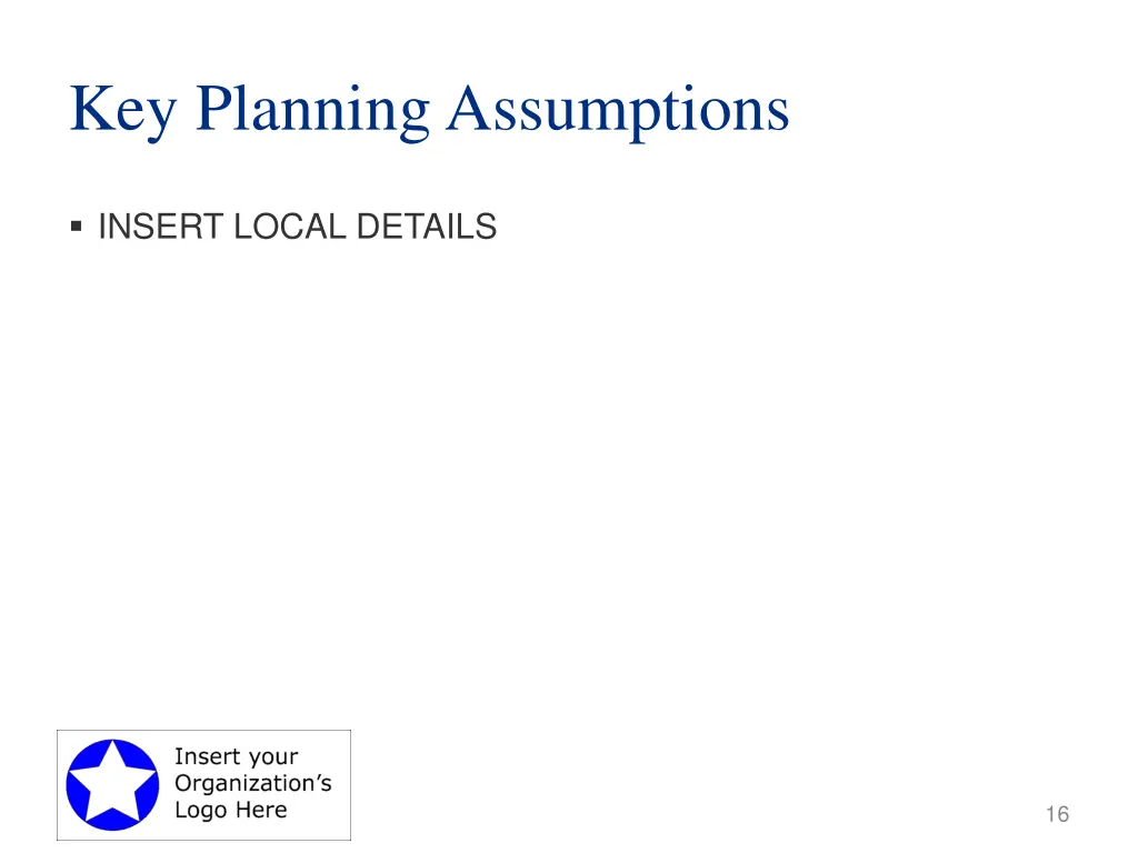 key planning assumptions