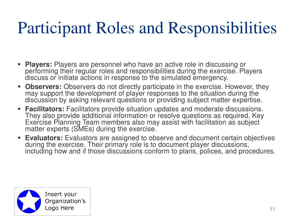 participant roles and responsibilities