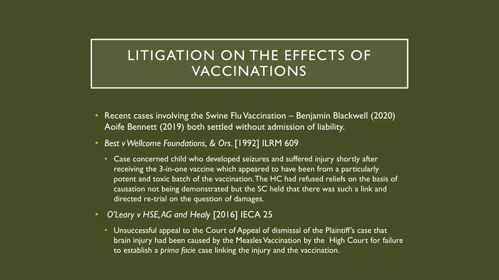 litigation on the effects of vaccinations