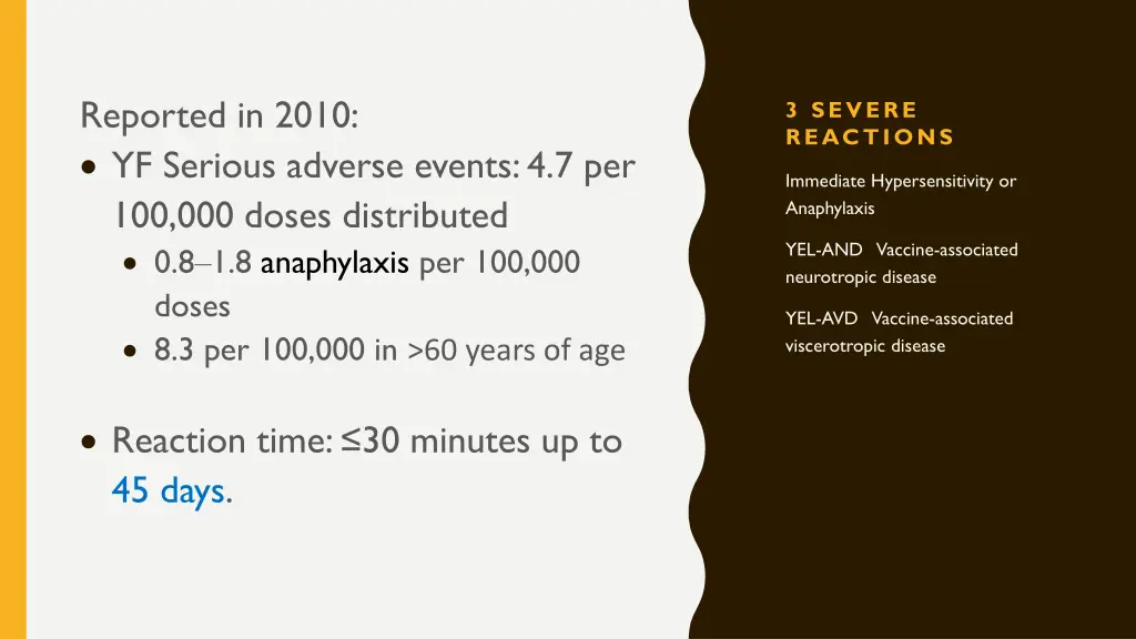 reported in 2010 yf serious adverse events