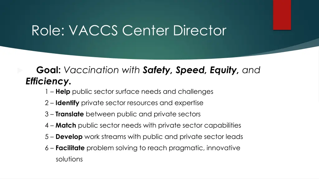 role vaccs center director