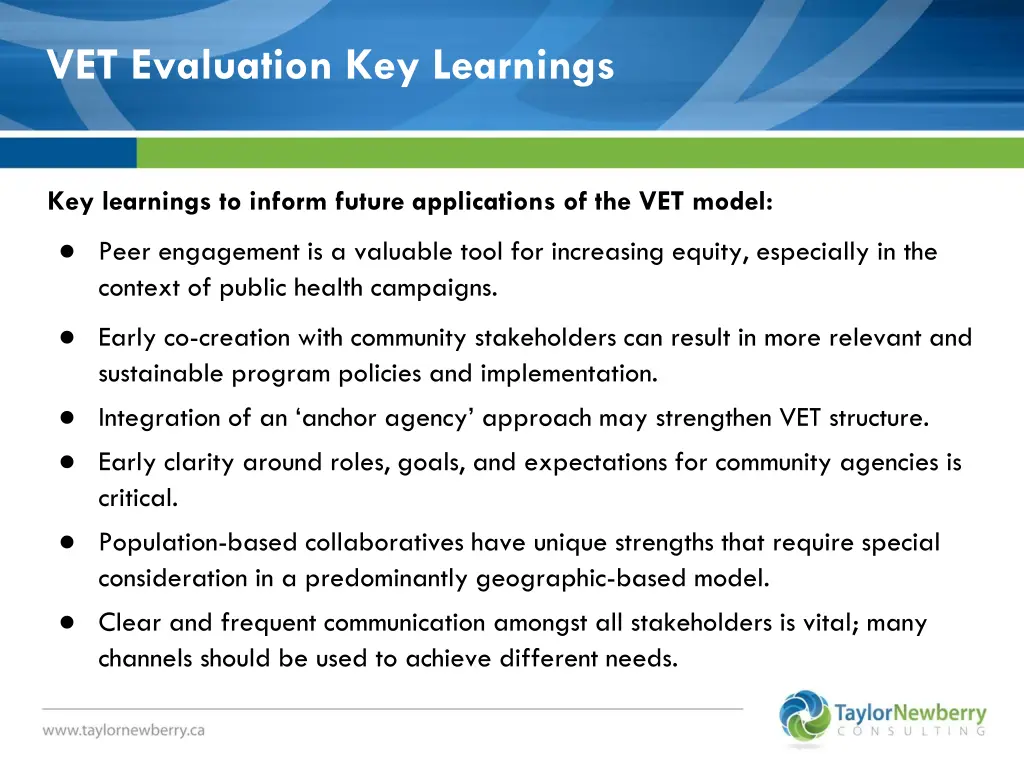 vet evaluation key learnings 1