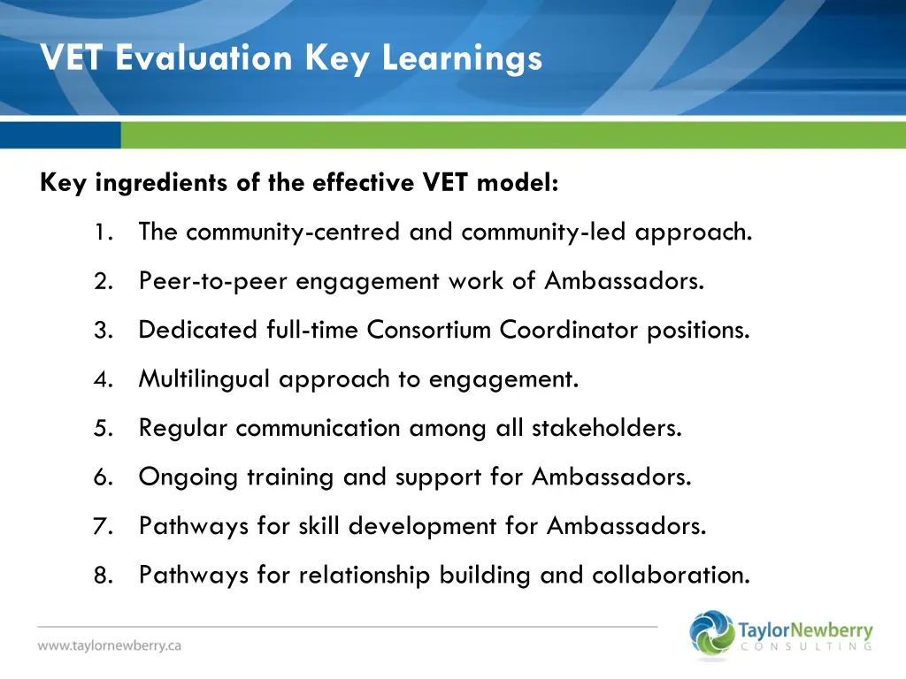 vet evaluation key learnings