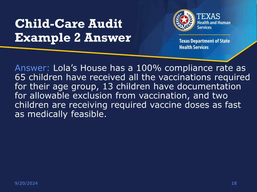 child care audit example 2 answer