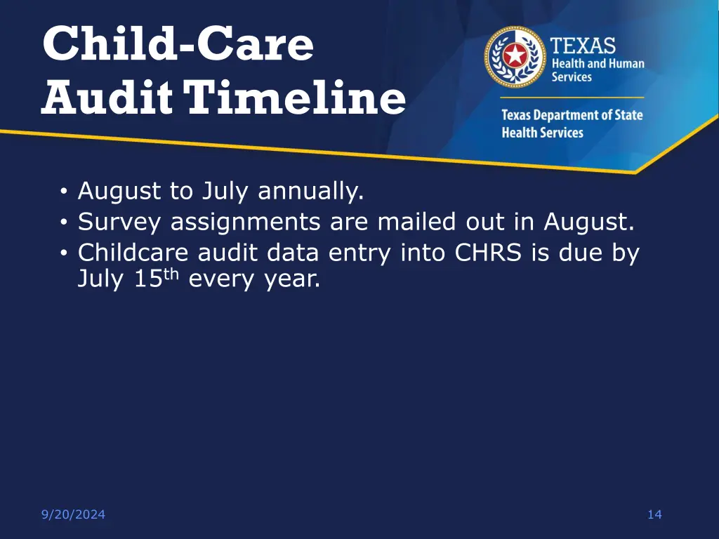 child care audit timeline