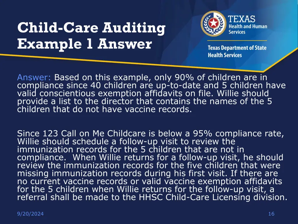 child care auditing example 1 answer