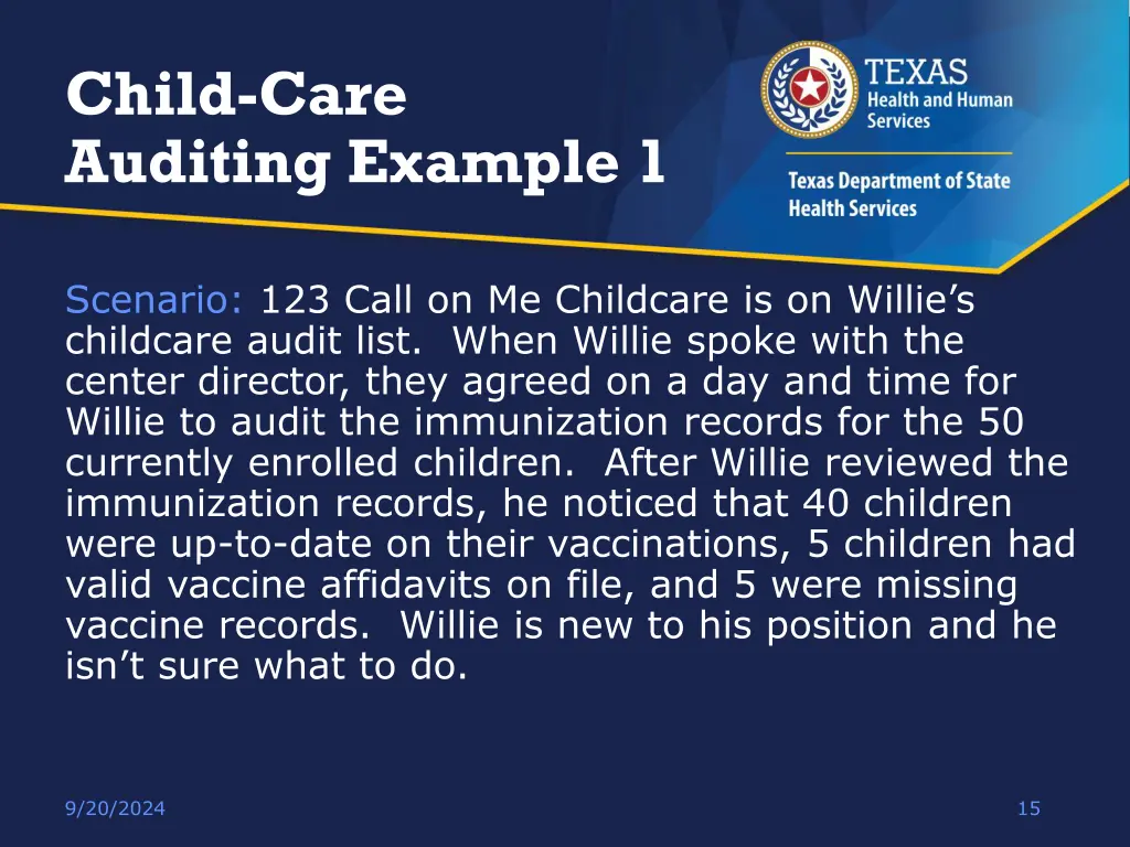 child care auditing example 1