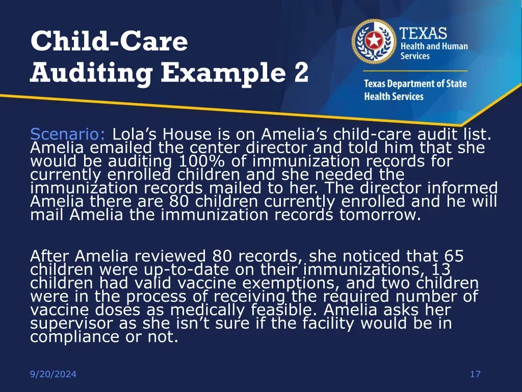 child care auditing example 2