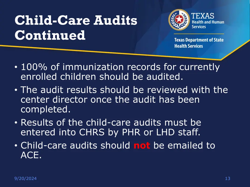 child care audits continued