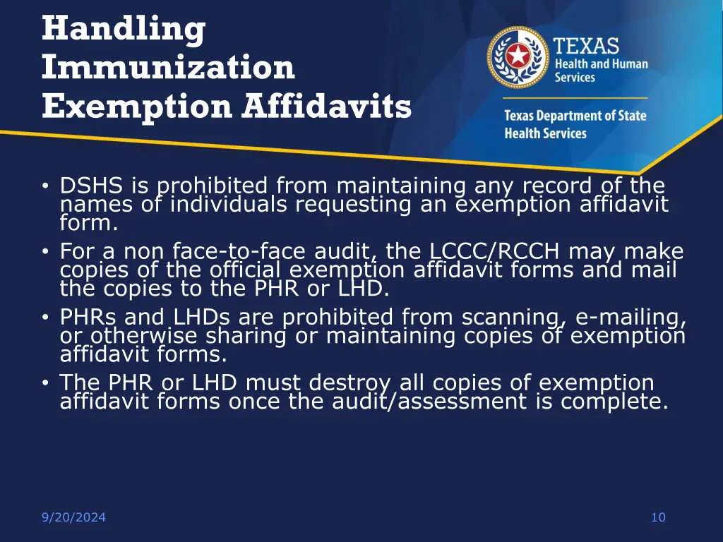 handling immunization exemption affidavits