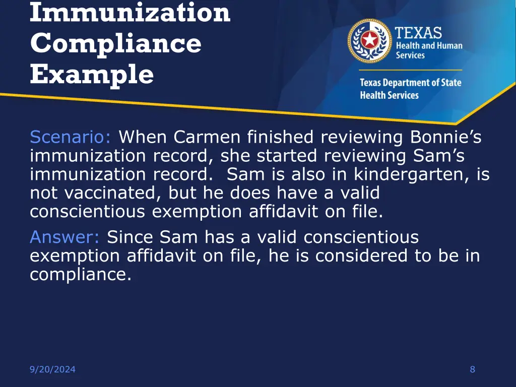 immunization compliance example