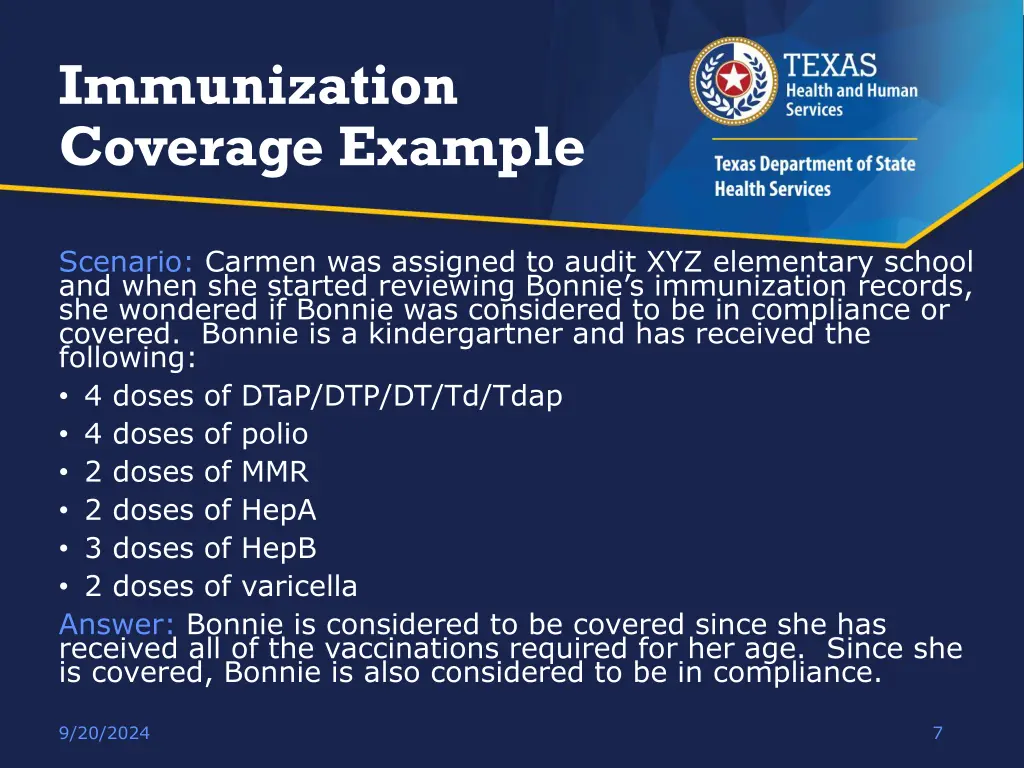 immunization coverage example