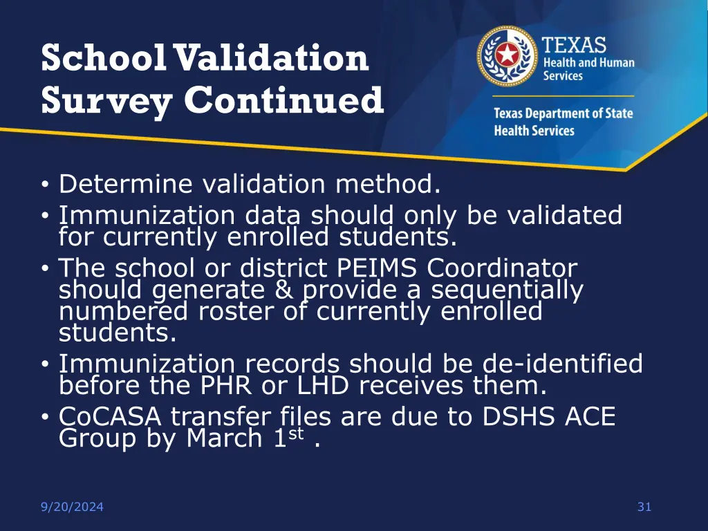 school validation survey continued