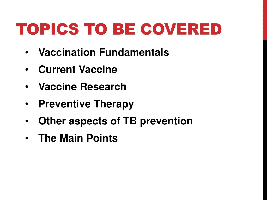 topics to be covered