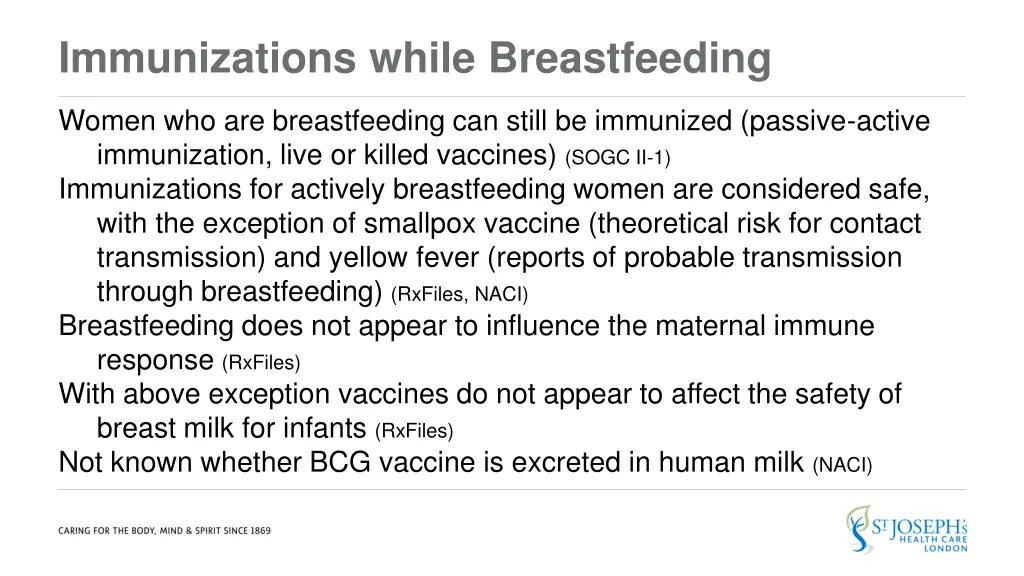 immunizations while breastfeeding