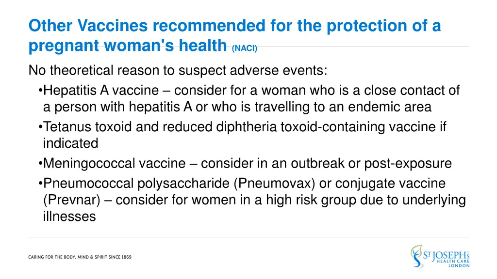 other vaccines recommended for the protection