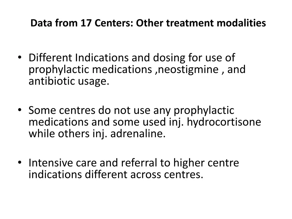 data from 17 centers other treatment modalities